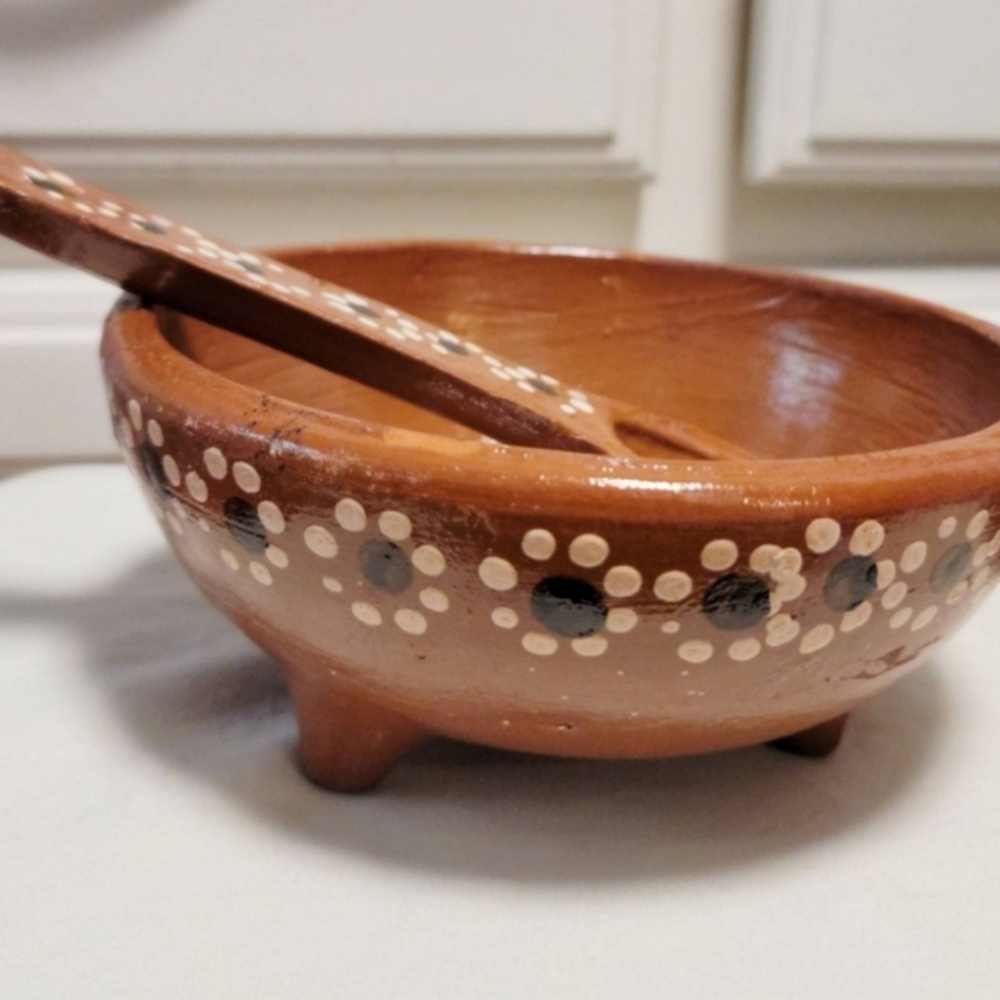 Clay salsa bowl with spoon